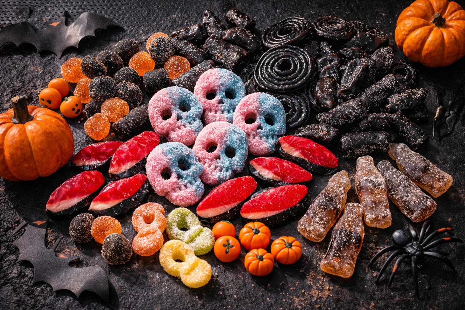 Swedish candy arranged in a Halloween trick-or-treat display