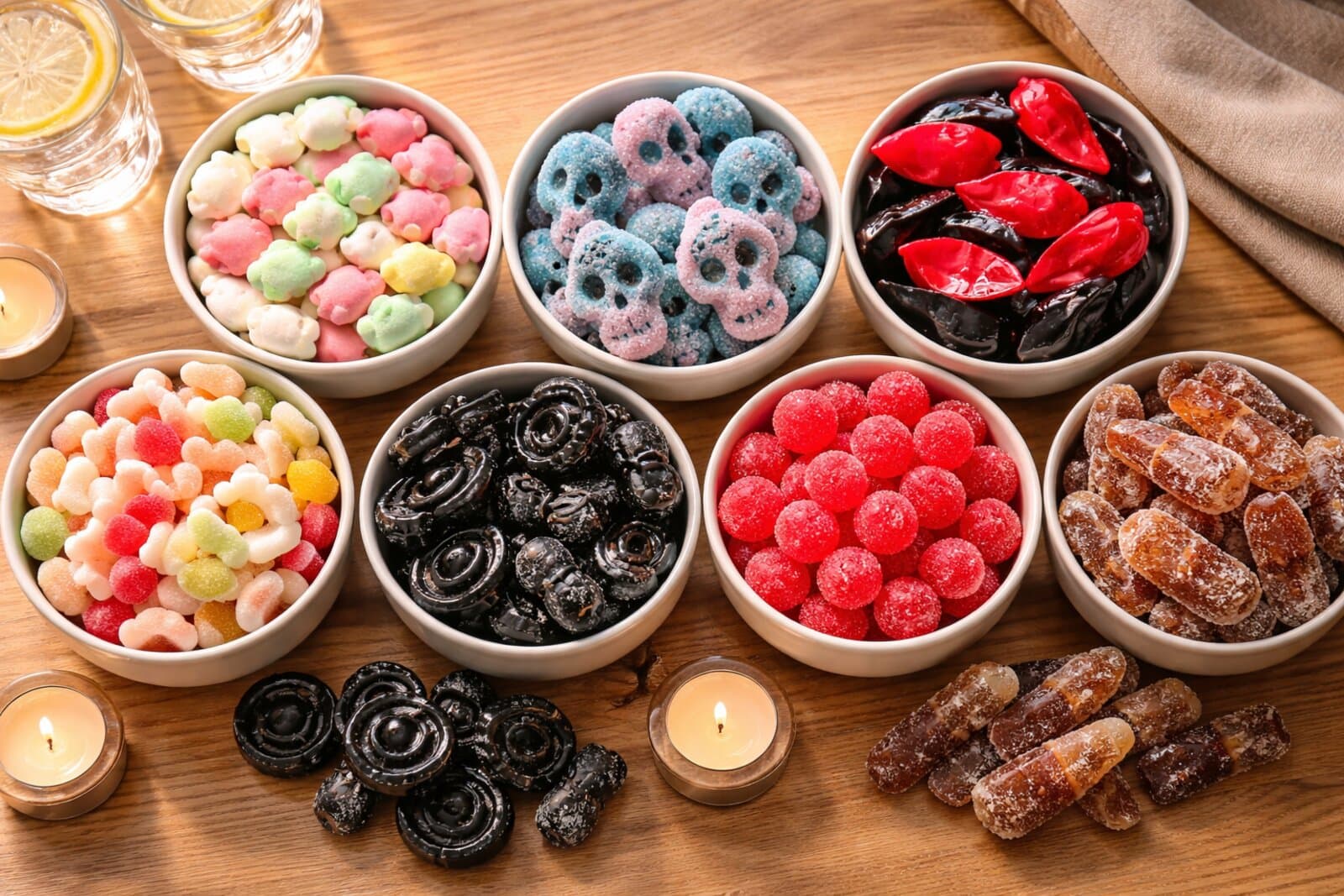 Top 25 Swedish candy selection arranged in a flat lay