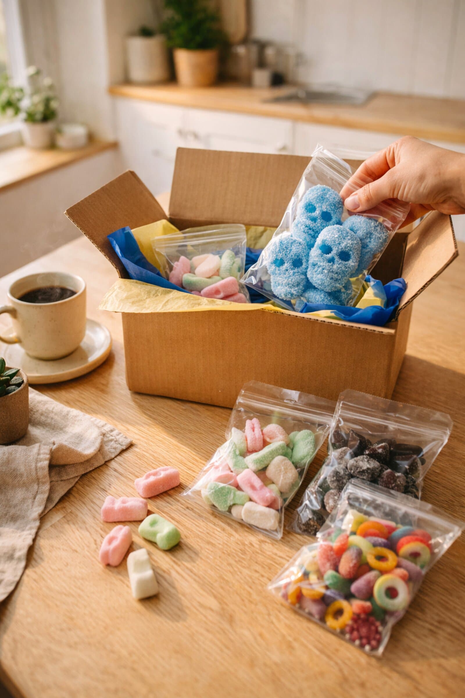 SwedishCandyNow package being shipped from Sweden with PostNord showing Swedish candy brands inside
