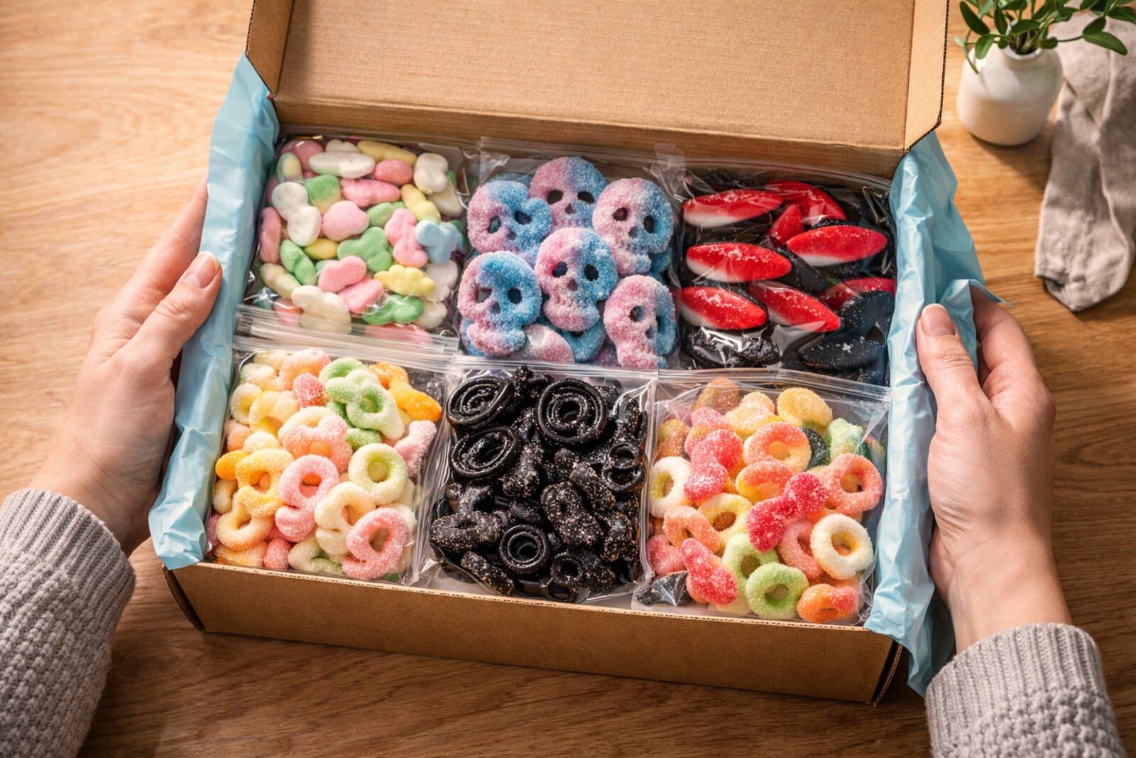 Collection of Swedish candy subscription boxes showing various monthly deliveries