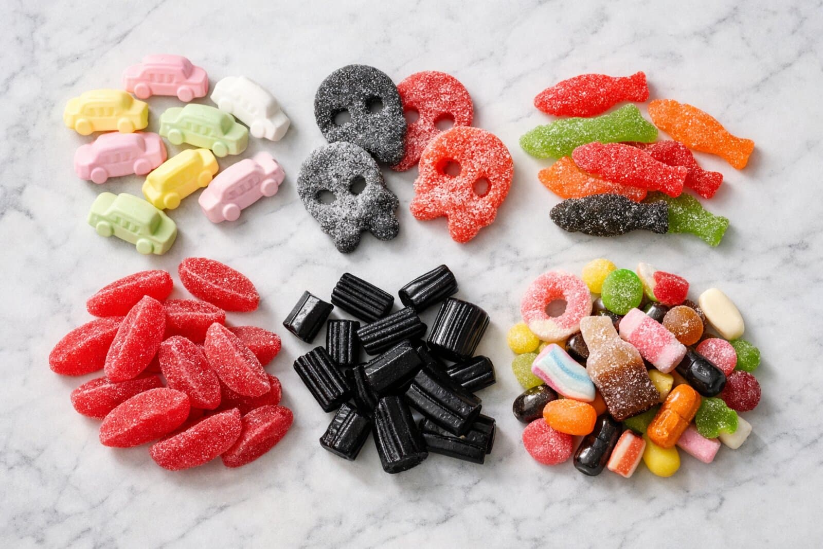 Swedish candy and Japanese candy displays side by side